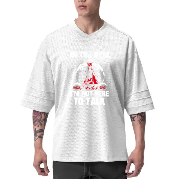 Oversized Running T-shirt Mens Dropped Shoulder V-neck Half Sleeve Fitness T Shirt Summer Mesh Loose Gym Clothing Sports Jerseys